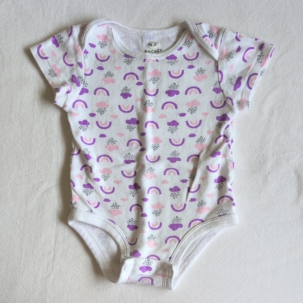 rococo rainbow cloud print cotton short sleeve bodysuit diaper shirt 12 months